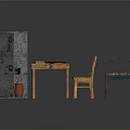 Wooden And Metal Furniture Set Including Table Chairs Cabinet And Bed