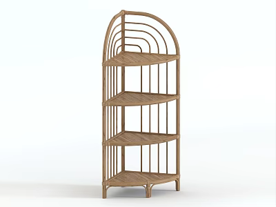 Wooden Shelving Unit With Arched Top And Four Tier Slatted Design 3d model