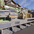 Hilltop Mountain Guesthouse Architecture With Wooden Structures And Terraced Design