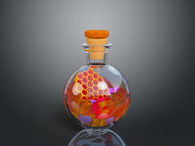 Decorative Glass Bottle With Cork Stopper And Colorful Interior Design Elements 3d model