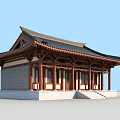 Ancient Chinese Architecture With Traditional Roof Wooden Columns And Gray Brick Walls