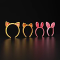 Cute Decorative Headbands For Daily Use With Golden Cat Ear And Pink Rabbit Ear Designs