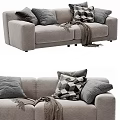 Modern Gray Two Seater Sofa With Decorative Pillows And Knitted Blankets 3d model