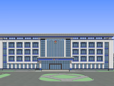 Modern Multi Story Office Building With Glass Facade And Landscaped Entrance Area 3d model