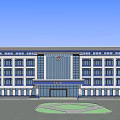 Modern Multi Story Office Building With Glass Facade And Landscaped Entrance Area