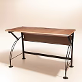 Wooden Top Desk With Curved Black Metal Legs And Stable Structure Design