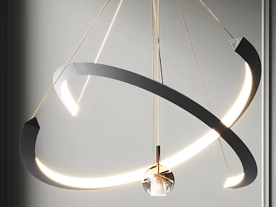 Modern Circular Chandelier with Black Metal Frame LED Light Strips and Transparent Sphere 3d model