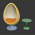 Modern Egg Shaped Orange And White Leisure Chair With Small Round Table