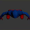 3D Superhero Character Model In Red Blue Spider Suit With Web Pattern Standing Pose