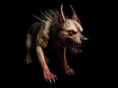 Roaring Reptile Monster With Spiked Back Sharp Fangs Red Eyes And Claws On Black Background 3d model