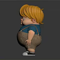 Cartoon Boy Character With Blonde Hair Blue Shirt Brown Overalls And White Shoes