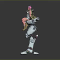 Pink Haired Character Riding On White Mech With Mechanical Legs And Armor