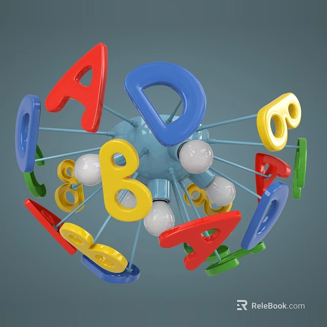3D Model Ceiling Light with Playful Design Surrounded by Colorful Letters and Numbers 3d model