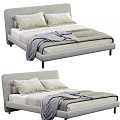 Modern Double Bed with Light Gray Frame Soft Pillows and Cozy Blanket 3d model