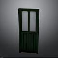 Green Door Interior With Double Glass Panes And Vertical Wooden Panels