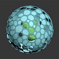 Decorative Blue Sphere With Circular Holes On Surface And Reflective Finish 3d model