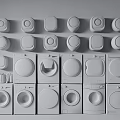 Assortment Of Wall Mounted And Freestanding Washing Machines In Various Designs And Colors