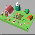Small House 3D Model With Garden Fence Apple Tree Vegetables And Small Animals