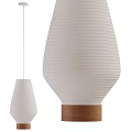 Modern Minimalist Paper Pendant Lights With Striped Conical Shade And Wooden Base