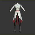 Game Movie Character White Long Coat With Red Belt Red Lining Gray Pants Gray Boots