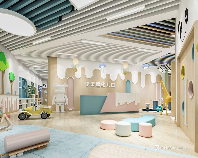 Bright Kindergarten Interior With Colorful Play Area Safe Toys And Child Friendly Design 3d model 