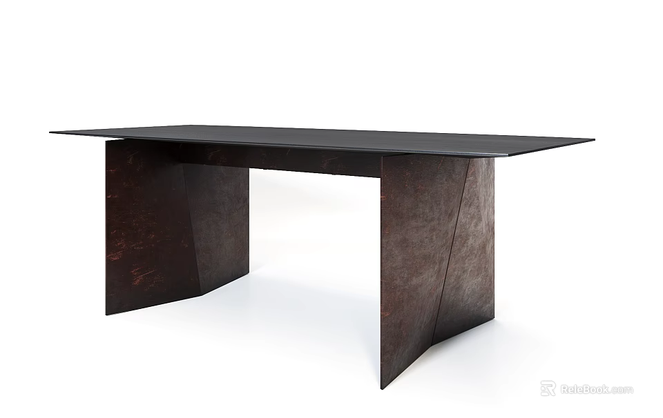 Stylish Modern Dining Table With Black Tabletop And Dark Brown Geometric Legs 3d model 