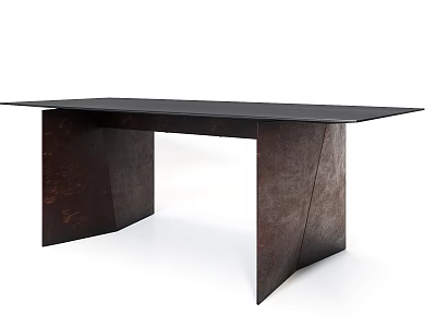 Stylish Modern Dining Table With Black Tabletop And Dark Brown Geometric Legs 3d model