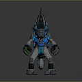 Mechanical Reptilian Game and Movie Character With Blue Gray Armor Spiked Back Circular Eye Design