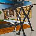 Home Balcony With Foldable Clothes Drying Rack Hanging Clothes And Quilt 3d model