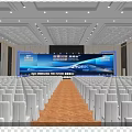 Banquet Hall For Summit With Large Screen Stage White Seats And Lighting