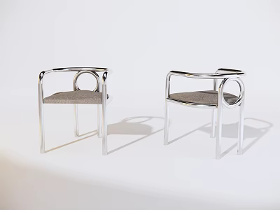 Modern Leisure Chairs With Metal Frame And Circular Armrests Gray Padded Seats In Minimalist Design 3d model