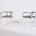 Modern Leisure Chairs With Metal Frame And Circular Armrests Gray Padded Seats In Minimalist Design