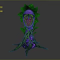 Mysterious Plant With Green Leaves Purple Body Open Mouth Sharp Teeth Vines