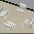 Four White Single Sofas with Metal Frames in Modern Tiled Floor Setting 3d model