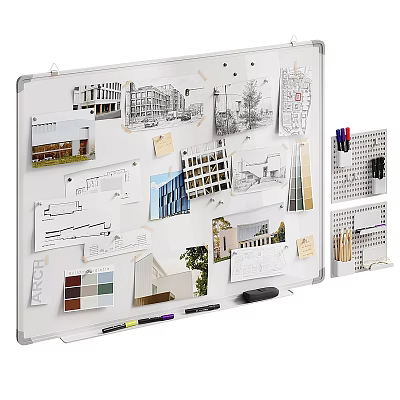 Architectural Design Whiteboard With Drawings Photos Color Swatches And Planning Materials 3d model
