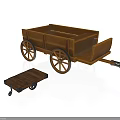 Vintage Rustic Wooden Cart With Large Wheels And Small Trailer Platform