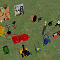 Assorted Hardware Tools Including Garden Equipment Power Tools And Tool Racks 3d model