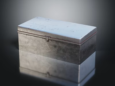 Silver Rectangular Metal Box With Lock Clasp On Smooth Reflective Surface 3d model