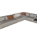 Beige L shaped Sectional Sofa With Decorative Pillows And Throw Blanket 3d model