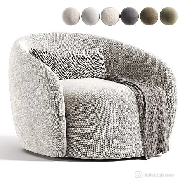 Light Gray Accent Chair with Rounded Design Woven Pattern Pillow and Gray Throw Blanket 3d model 