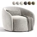 Light Gray Accent Chair with Rounded Design Woven Pattern Pillow and Gray Throw Blanket