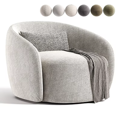 Light Gray Accent Chair with Rounded Design Woven Pattern Pillow and Gray Throw Blanket 3d model