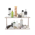 Assorted Daily Washing Products Display On Metal Shelf With Various Bottles