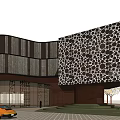 HY CLUB Modern Architectural Building With Textured Facade Pool And Trees