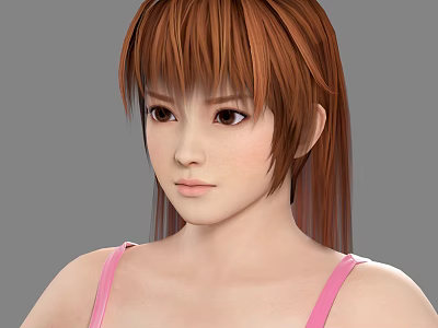 Detailed Game And Movie Character With Reddish Brown Long Hair And Pink Spaghetti Strap Top 3d model