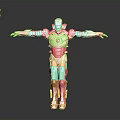 Red And Gold Iron Man Armor With Arms Outstretched Standing Against Gray Background