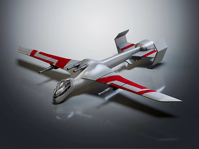 Silver and Red Fighter Jet Model with Aerodynamic Fuselage and Sleek Wings 3d model