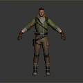 Casual Life Supplies With Green Coat Red Gloves Brown Pants Knee Pads And Backpack