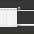 Modern White Radiator With Multiple Fins Red Valve And Connecting Pipes