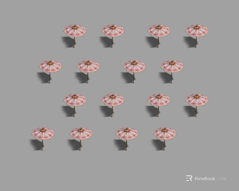 Twelve Pink And White Striped Canopies Neatly Arranged On Gray Background 3d model 